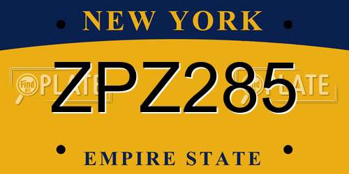 ZPZ285 New York License Plate