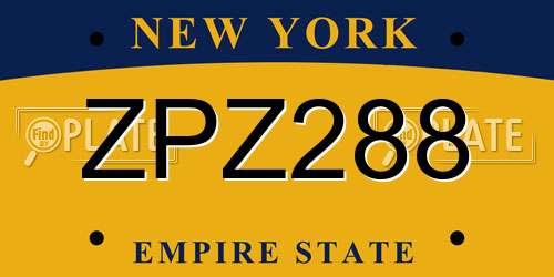 ZPZ288 New York License Plate