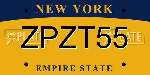 ZPZT55 New York License Plate