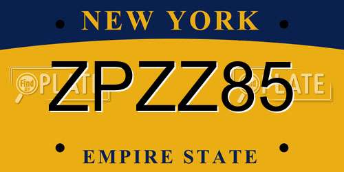 ZPZZ85 New York License Plate