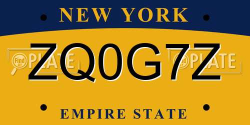 ZQ0G7Z New York License Plate