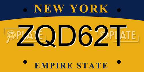 ZQD62T New York License Plate