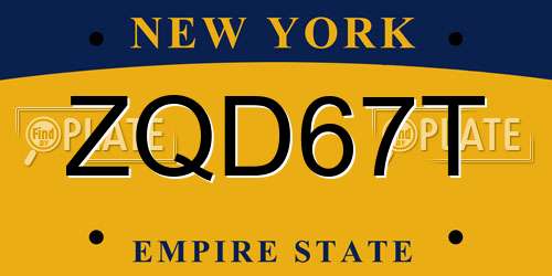 ZQD67T New York License Plate