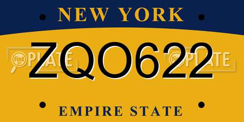 ZQO622 New York License Plate