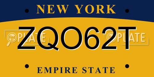 ZQO62T New York License Plate