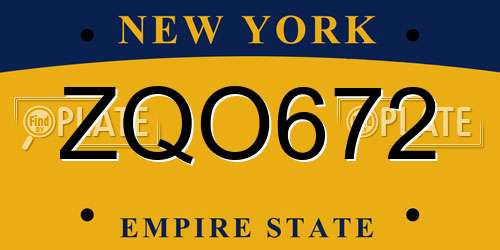 ZQO672 New York License Plate