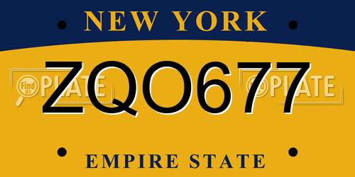 ZQO677 New York License Plate