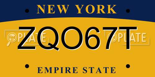ZQO67T New York License Plate