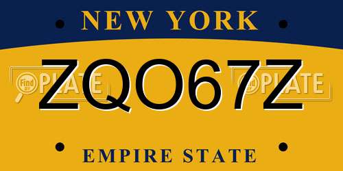 ZQO67Z New York License Plate