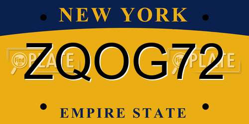 ZQOG72 New York License Plate