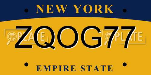 ZQOG77 New York License Plate
