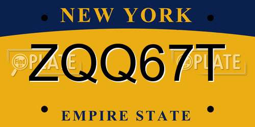 ZQQ67T New York License Plate