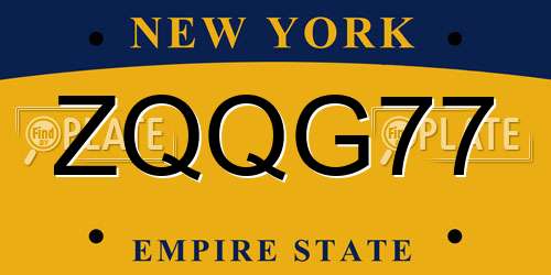 ZQQG77 New York License Plate