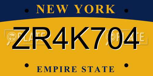ZR4K704 New York License Plate