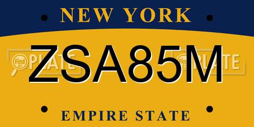 ZSA85M New York License Plate