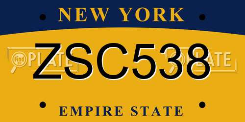 ZSC538 New York License Plate