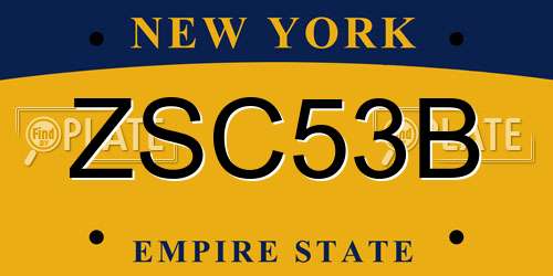 ZSC53B New York License Plate