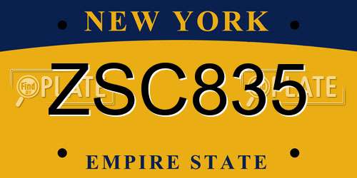 ZSC835 New York License Plate