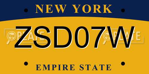 ZSD07W New York License Plate