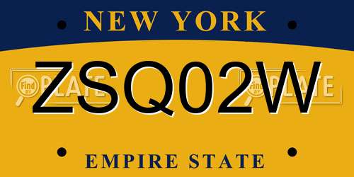 ZSQ02W New York License Plate