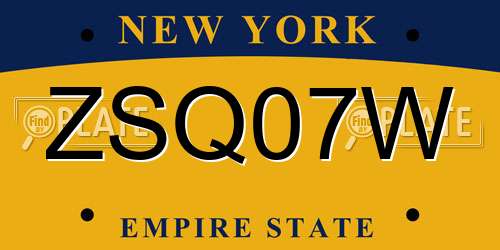 ZSQ07W New York License Plate