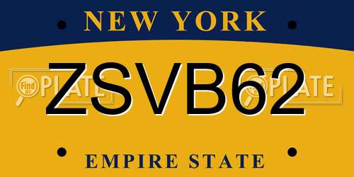 ZSVB62 New York License Plate