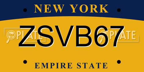 ZSVB67 New York License Plate