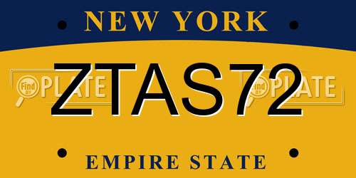 ZTAS72 New York License Plate