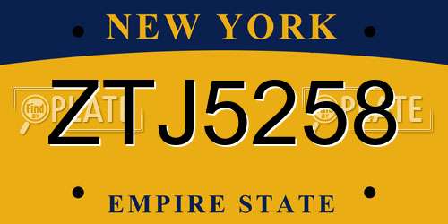 ZTJ5258 New York License Plate