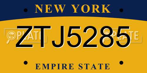 ZTJ5285 New York License Plate