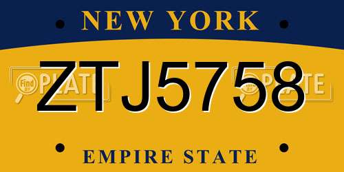 ZTJ5758 New York License Plate
