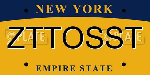 ZTTOSST New York License Plate