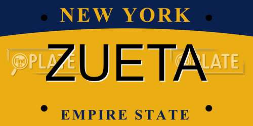 ZUETA New York License Plate