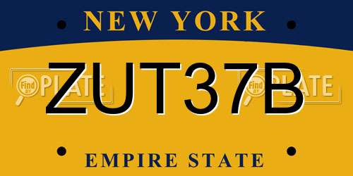 ZUT37B New York License Plate