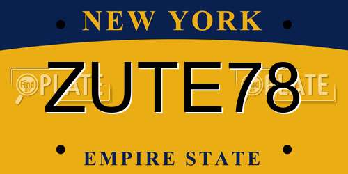 ZUTE78 New York License Plate