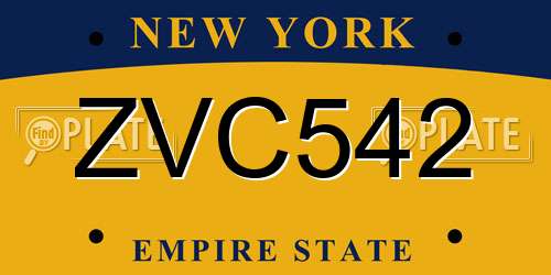 ZVC542 New York License Plate