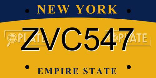 ZVC547 New York License Plate
