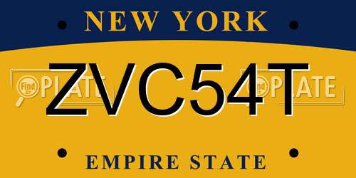 ZVC54T New York License Plate