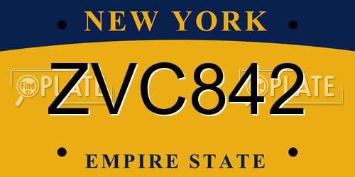 ZVC842 New York License Plate