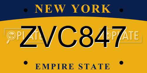 ZVC847 New York License Plate