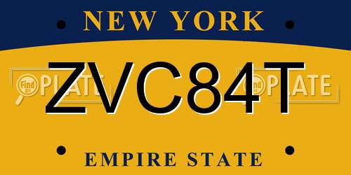 ZVC84T New York License Plate