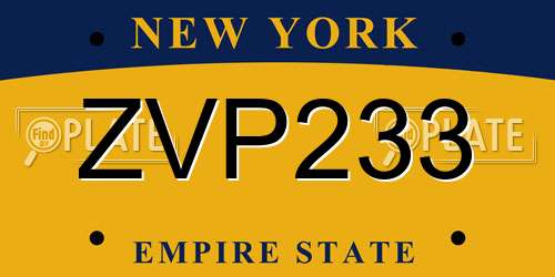 ZVP233 New York License Plate