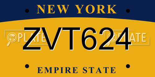 ZVT624 New York License Plate