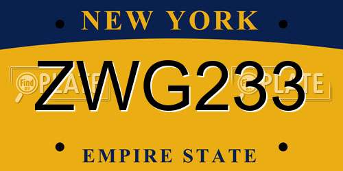 ZWG233 New York License Plate