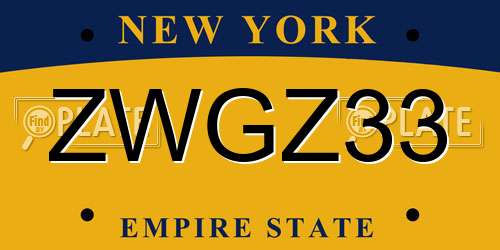 ZWGZ33 New York License Plate