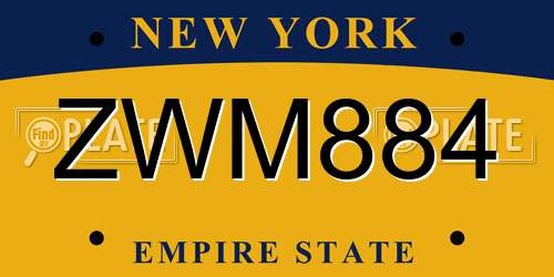 ZWM884 New York License Plate