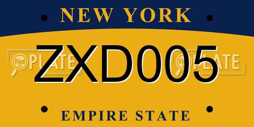 ZXD005 New York License Plate