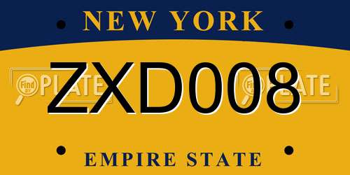 ZXD008 New York License Plate