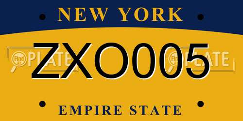 ZXO005 New York License Plate
