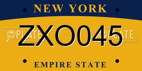 ZXO045 New York License Plate